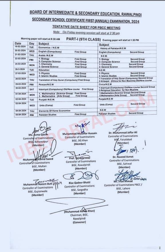 BISE Punjab Announces Date Sheets for Matric Exams 2024